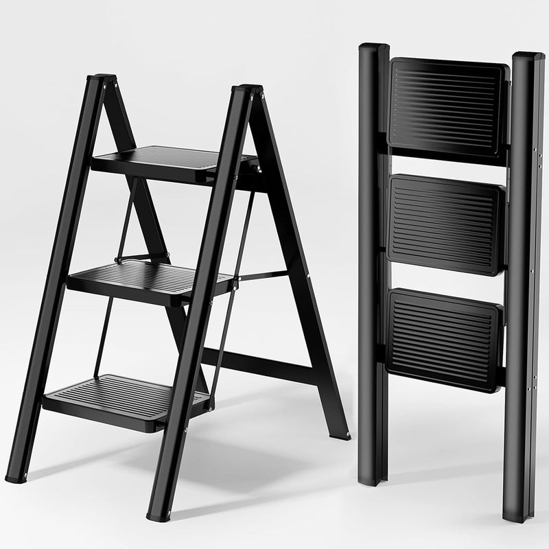 KLINK Step Ladder 3 Step Folding, Sturdy 330 Lbs Small Step Stool for Adults, Closet Step Stool Ladder with Anti-Slip Wide Pedals, Portable Folding Ladder for Home Kitchen Office - Image 1
